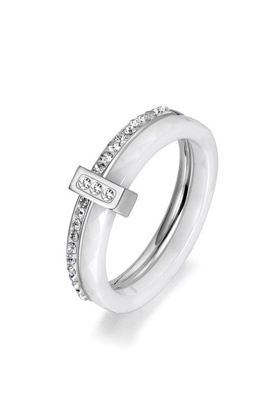 REDz Accessories Inel de damă din ceramică, cristale, alb/argintiu - mărimea 9 (64,6 mm)