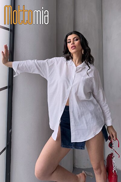 mottomia Γυναικείο λινό πουκάμισο Oversize Flared – Καλοκαιρινό, μονή τσέπη, άνετο και κομψό σχέδιο