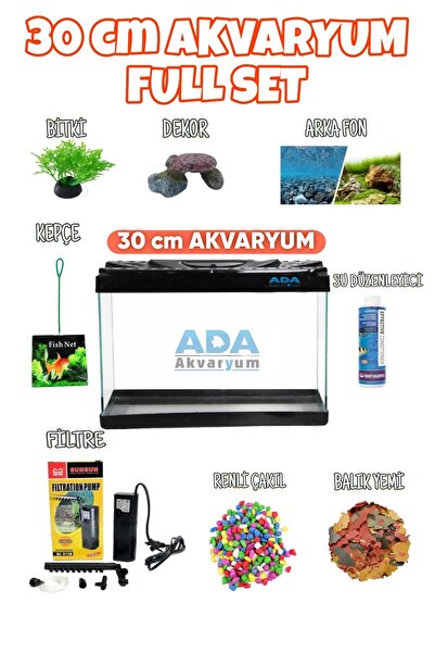 ADA AKVARYUM Full Akvaryum Seti Siyah Renk 35x25x15 Cm 9 Parça