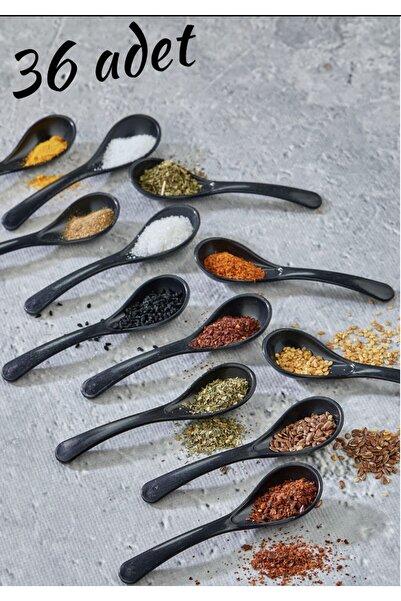 Carat Home 36 Adet Siyah Servis ve Baharat Kaşığı - Kahvaltılık Bal Kaşığı Şe...