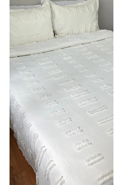 lusso stile Riflesso Çift Kişilik Ekru Yatak Örtüsü 250x260 ve 2 Adet Yastık Kılfı