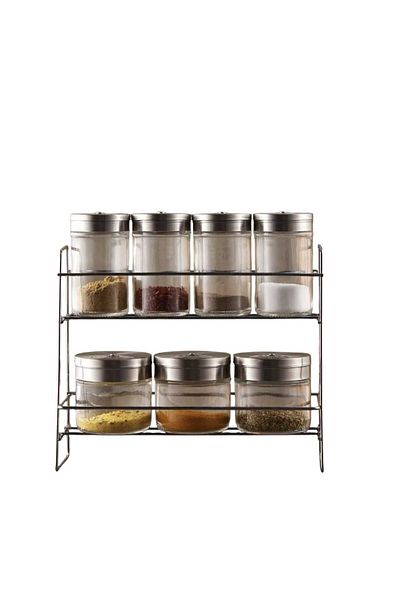 MTA HİGH-TECH 8 Piece Glass Jar Spice Set with Lid and Stand