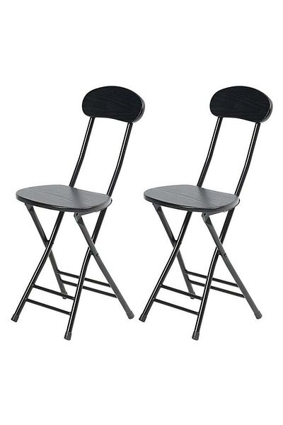 Taimi 2-Piece Folding Chair with Metal Frame , Portable Chair For Indoor and Outdoor Use - Black