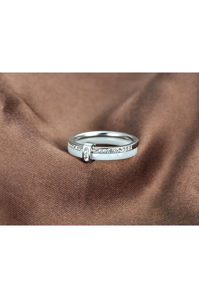 REDz Accessories Inel de damă din ceramică, cristale, alb/argintiu - mărimea 9 (64,6 mm)