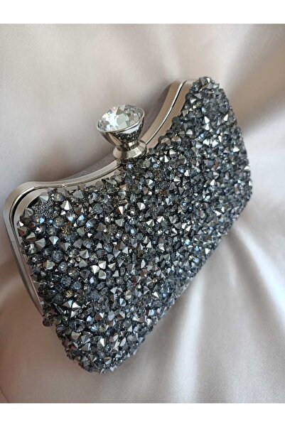 Gül karatekin gk Дамска вечерна рокля в цвят пудра с големи камъни от истински кристал за специални поводи Портфолио и чантичка