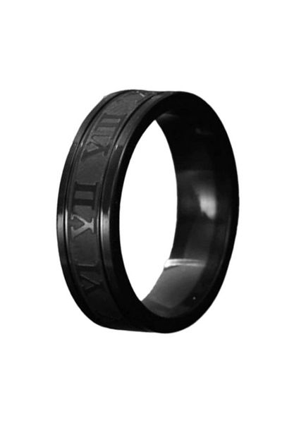 REDz Accessories Inel cu cifre romane, bărbătesc, design modern, negru - mărimea 9 (64,6 mm)