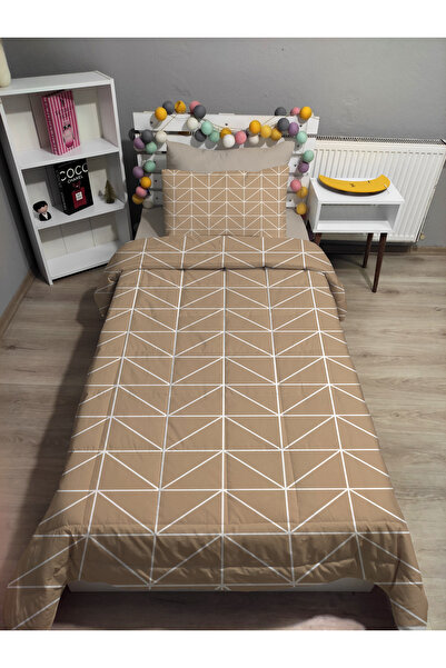 yok yok evim eve dair her şey Kapitone Vizon Geometrik 4parça(%100PAMUK 100X200 LASTİKLİ ÇARŞAFLI) Tek Kişilik Yatak Örtüsü Takımı