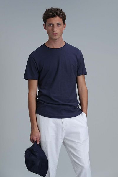 Lufian 111020203 Junya Men's Basic T-Shirt Men's T-Shirt Dark Blue