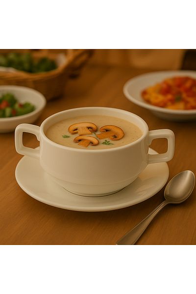mastergold 6-Piece White Porcelain Soup Bowls with Handles – 10cm – Microwave Safe – Daily Use – Elegant Look