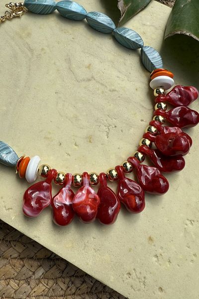 My Joyas Design Zr Model Mid Shaped Coral Edges Turquoise Necklace 47cm