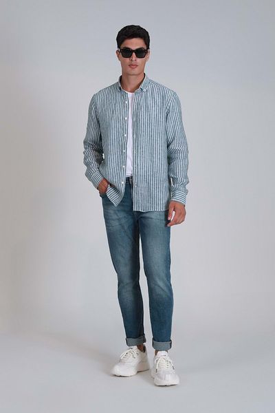 Lufian 111010610 Νέο ανδρικό βασικό πουκάμισο Regular Fit Ανδρικό πουκάμισο πράσινο