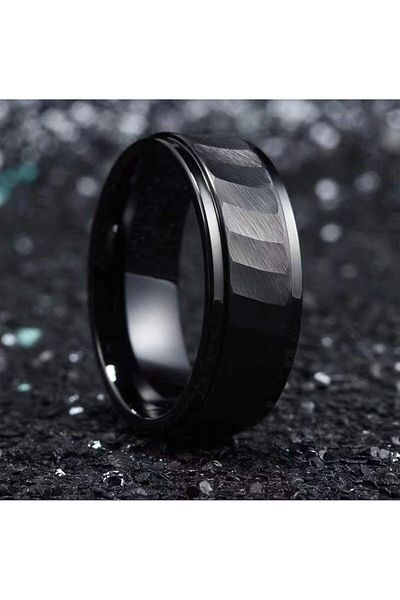 REDz Accessories Inel texturat mat, pentru bărbați, design vestimentar, negru - mărimea 10 (67,2 mm)