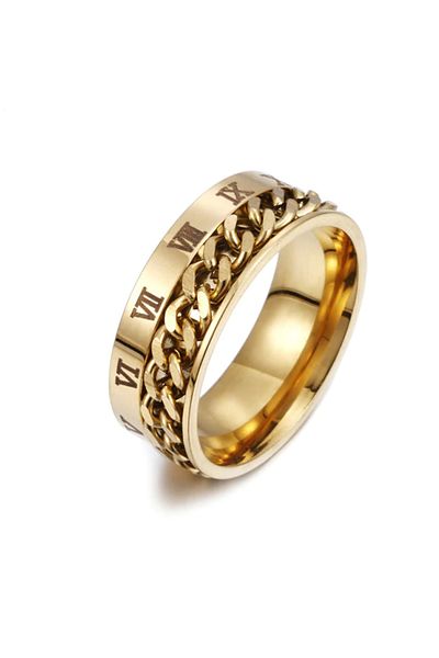 REDz Accessories Men's Ring, Chain And Roman Numerals, Gold - Size 6 (57MM)