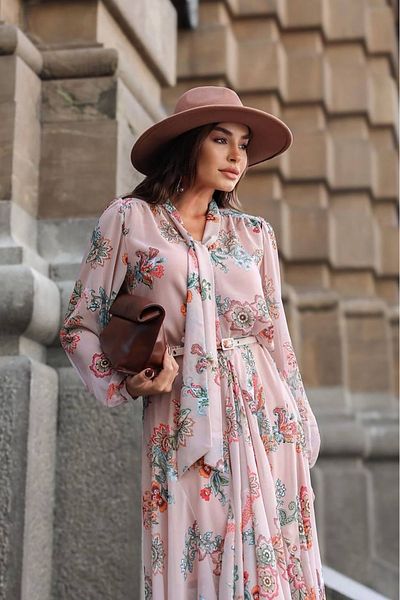 Neşeli Butik rochie lungă din șifon cu curea asimetrică cu imprimeu pentru femei NBEMP2718