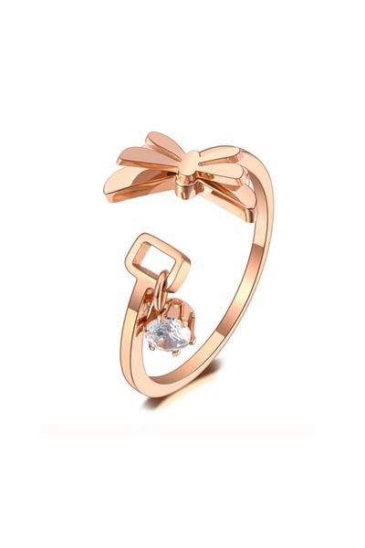REDz Accessories Women's Ring, Dragonfly and Crystal, Rose-Gold - Size 9 (64.6mm)