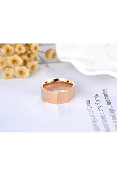 REDz Accessories Octagon Ring, Women, Minimalist Design, Rose-Gold - Size 7 (59mm)
