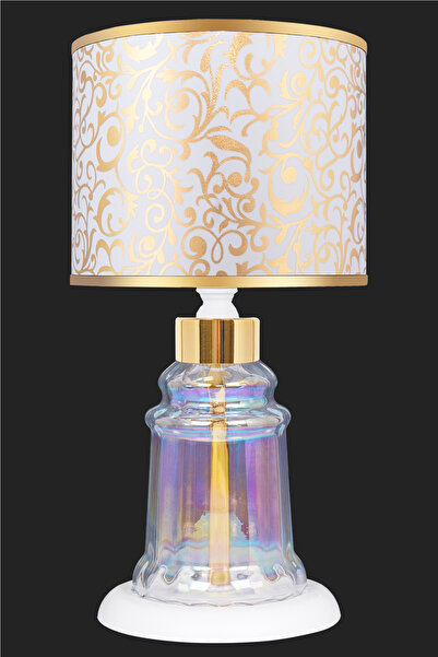 MINIMAL ETICARET VE BILGI TEKNOLOJILERI Baroque White Glossy Shine Mini - Spiral White Headboard - Glass Lampshade