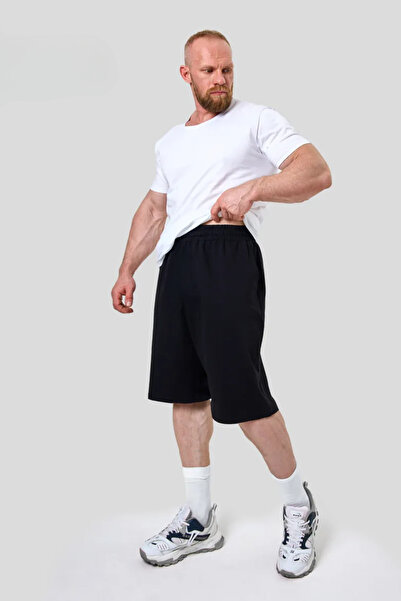 vladivosto Unisex Large Size Loose Midi Oversize Black Gray Loose Combed Cotton Oversize Shorts