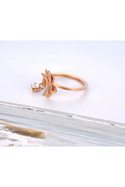 REDz Accessories Women's Ring, Dragonfly and Crystal, Rose-Gold - Size 9 (64.6mm)