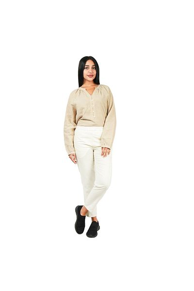 Giordano Women Linen-Cotton Tapered Pants - Elastic Waist, Mid-Rise Comfort