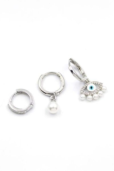 Royaleks 3-Piece Eye Earrings - Silver