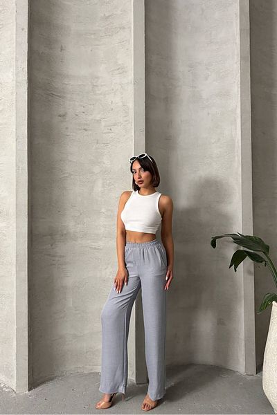 Neşeli Butik Women's Imported Fabric Palazzo Linen Pants Nbg092