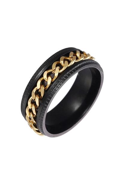 REDz Accessories Men's Anti-stress Link Chain Ring, Black/gold - Size 8 (62MM)