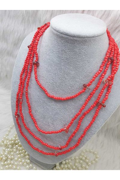 HAPPY HANDMADE Red Pomegranate Flower Beaded Wrap Around Long Necklace Bohemian Necklace
