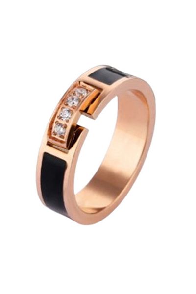 REDz Accessories Women's Ring with Zirconia Crystals, Gold-Rose/Black -
