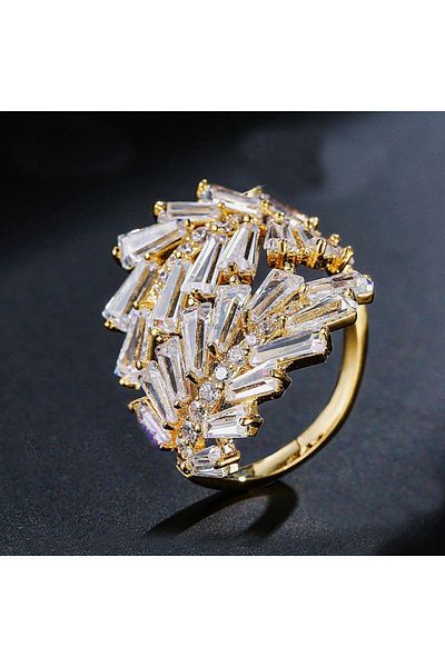 REDz Accessories Majestic Glow Ring, Zirconia Crystals, Adjustable, Women, Stainless-steel, Gold
