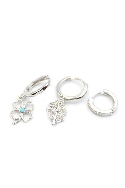 MR RZN STORE 3-Piece Clover Earrings - Silver
