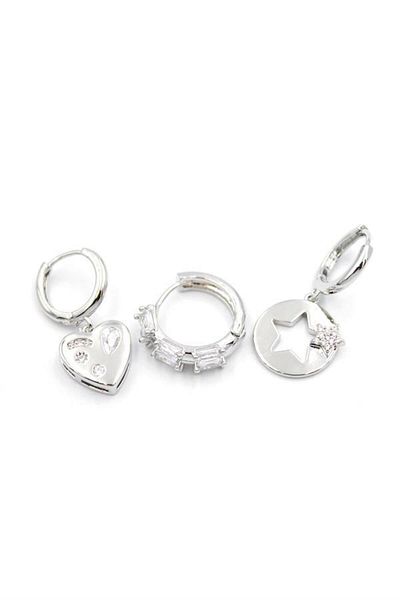 Royaleks 3-Piece Heart Star Earrings - Silver