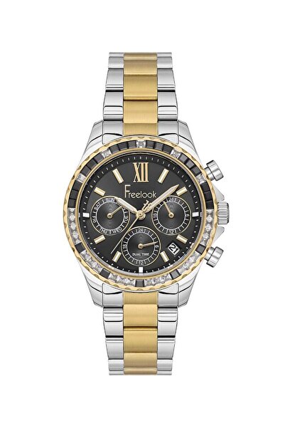 Freelook ساعة يد نسائية رمادية ذهبية - لون فضي 100% ستيل FL.1.10432-3