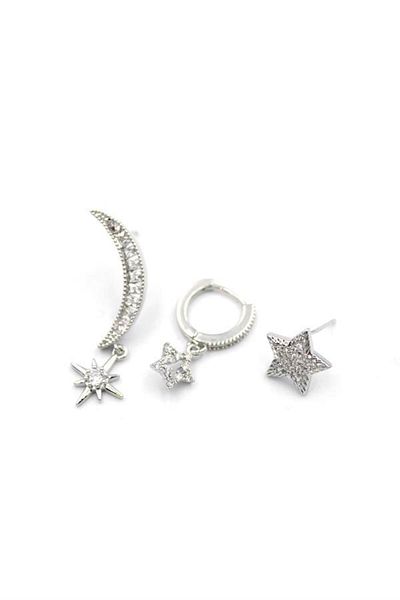 Royaleks 3-Piece Crescent Star Earrings - Silver