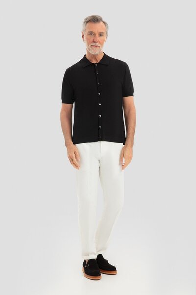 Sabri Özel Erkek Siyah Düğmeli Triko Polo Yaka Tişört