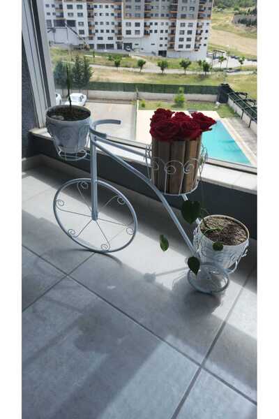 Lidya Dekoratif Metal Bisiklet Şeklinde Saksılık - Beyaz | 3'lü Çiçeklik Standı