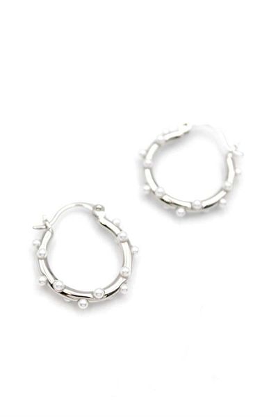MR RZN STORE Pearl Hoop Earrings - Silver