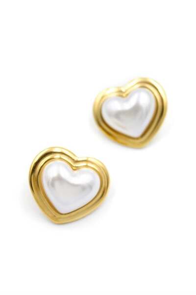 Royaleks Pearl Heart Earrings - Gold