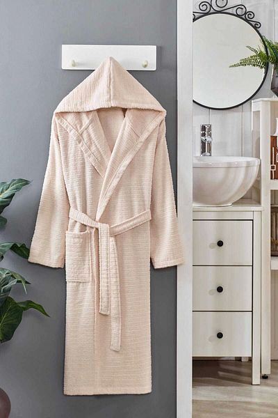 Mira Home Μπουρνούζι μπάνιου Unisex με κουκούλα 100% μαλακή βαμβακερή κρέμα