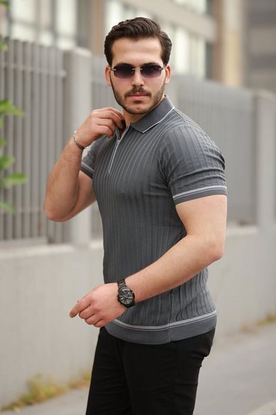 Modayakamoz Ανδρικό κοντομάνικο μπλουζάκι με γιακά με φερμουάρ