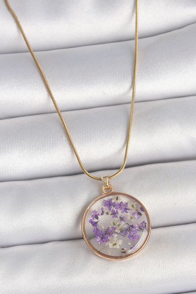 Skygo 316L Steel Gold Color Chain Circle Eposki Purple Flower Model Women Necklace - Tj-Bko10071