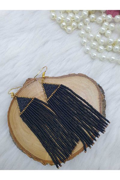 HAPPY HANDMADE Miyuki and Sand Beaded Swinging Long Earrings