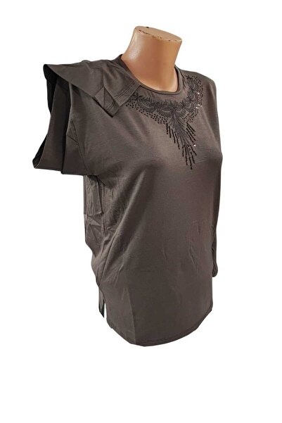 Sel Tekstil Women's Plus Size Crew Neck Mother Combed Cotton Blouse