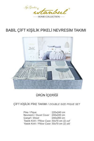 İyi Geceler İstanbul Babil 100% Cotton Natural Double Duvet Cover Muslin Pique Set 7 Pieces