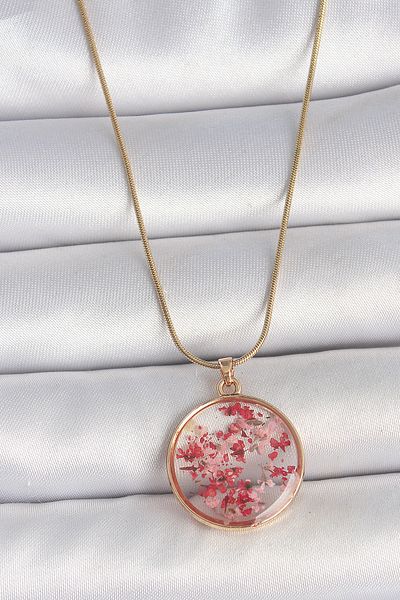 Skygo 316L Steel Gold Color Chain Epoxy Natural Flower Model Women's Necklace - Tj-Bko10069