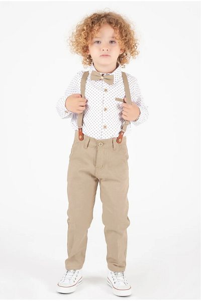 ayzen store Boy's Shirt Pants Suit with Suspenders and Bow Tie