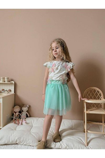 YİGİT BUTİK Yigit Boutique Girl's Suit with Floral Tulle Skirt