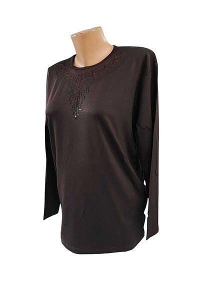 Sel Tekstil Women's Plus Size Crew Neck Mother Combed Cotton Blouse