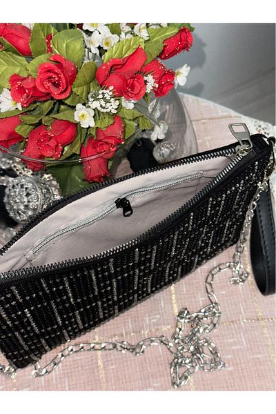 Elanore Women's Clutch Bag with Chain and Stone Detail