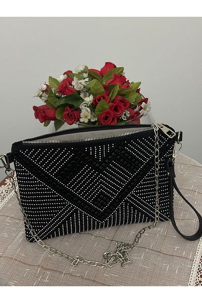 Elanore Women's Clutch Bag with Chain and Stone Detail
